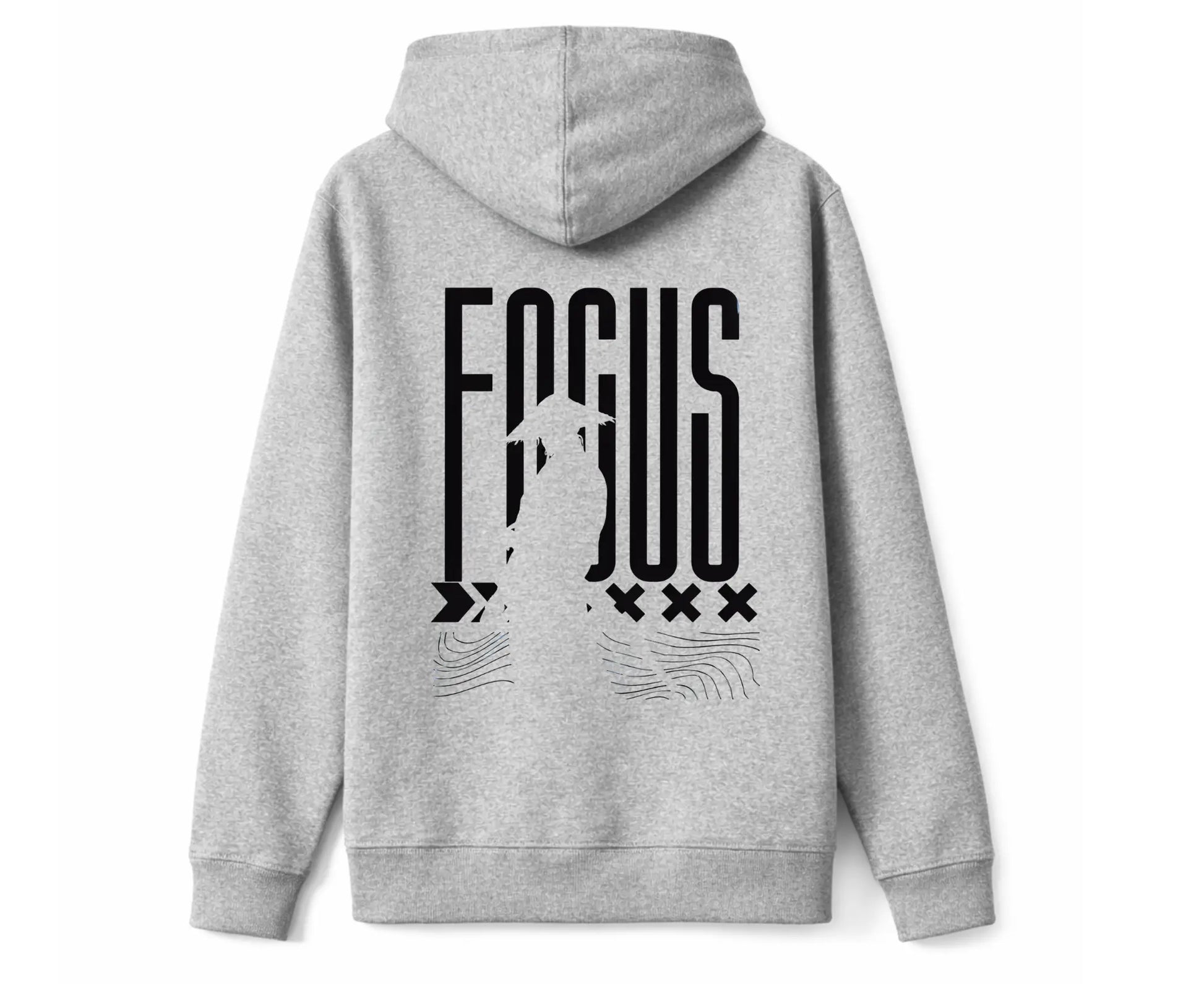 Dos du hoodie gris Kusetsu avec inscription Focus