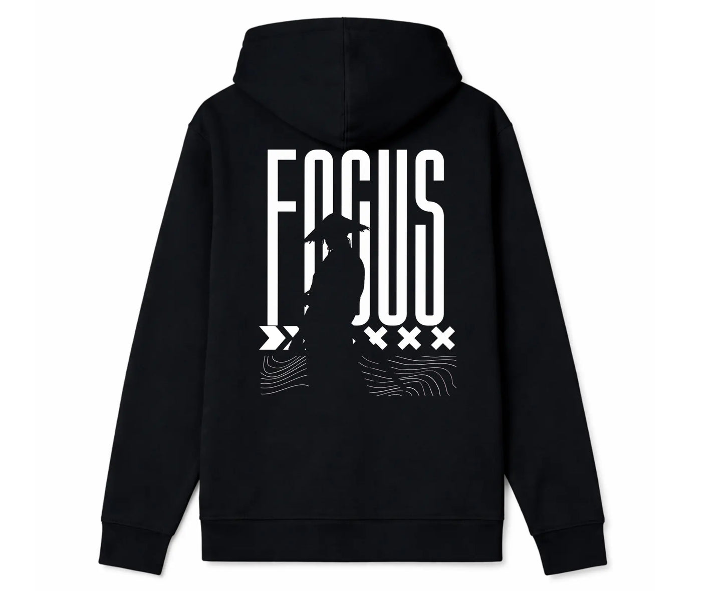 Dos du hoodie noir Kusetsu avec inscription Focus