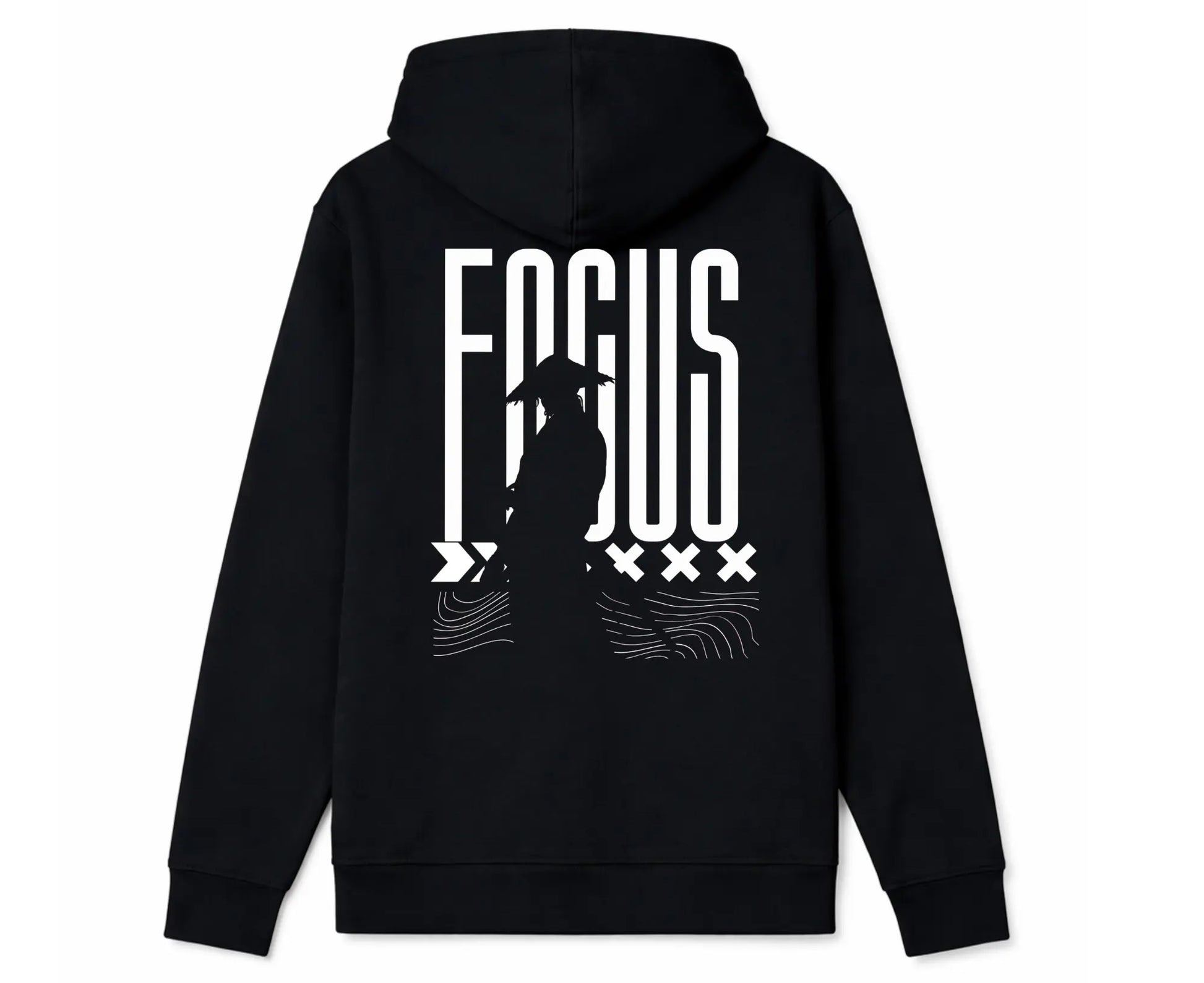 Dos du hoodie noir Kusetsu avec inscription Focus