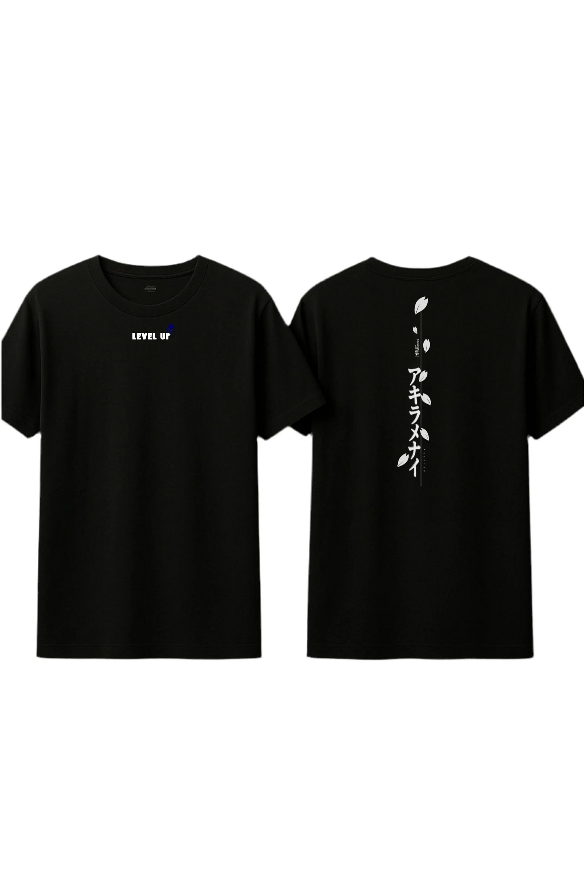 T-shirt noir Kusetsu Level Up streetwear avec texte japonais au dos

